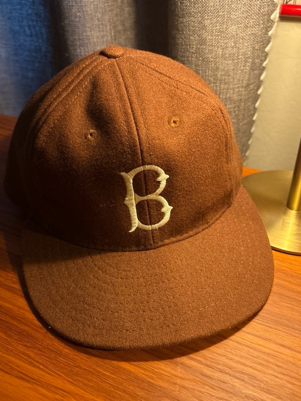 Men's Brown Wool Baseball Cap with Embroidered 'B'